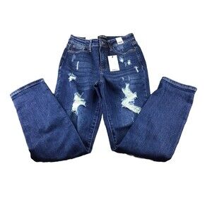 Judy Blue High Waist Boyfriend Fit Women Distressed Stretch Denim Jeans Sz 1/25